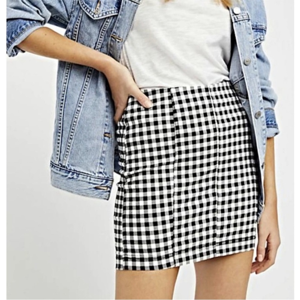Free People Gingham Checkered Mini Skirt Size 2
